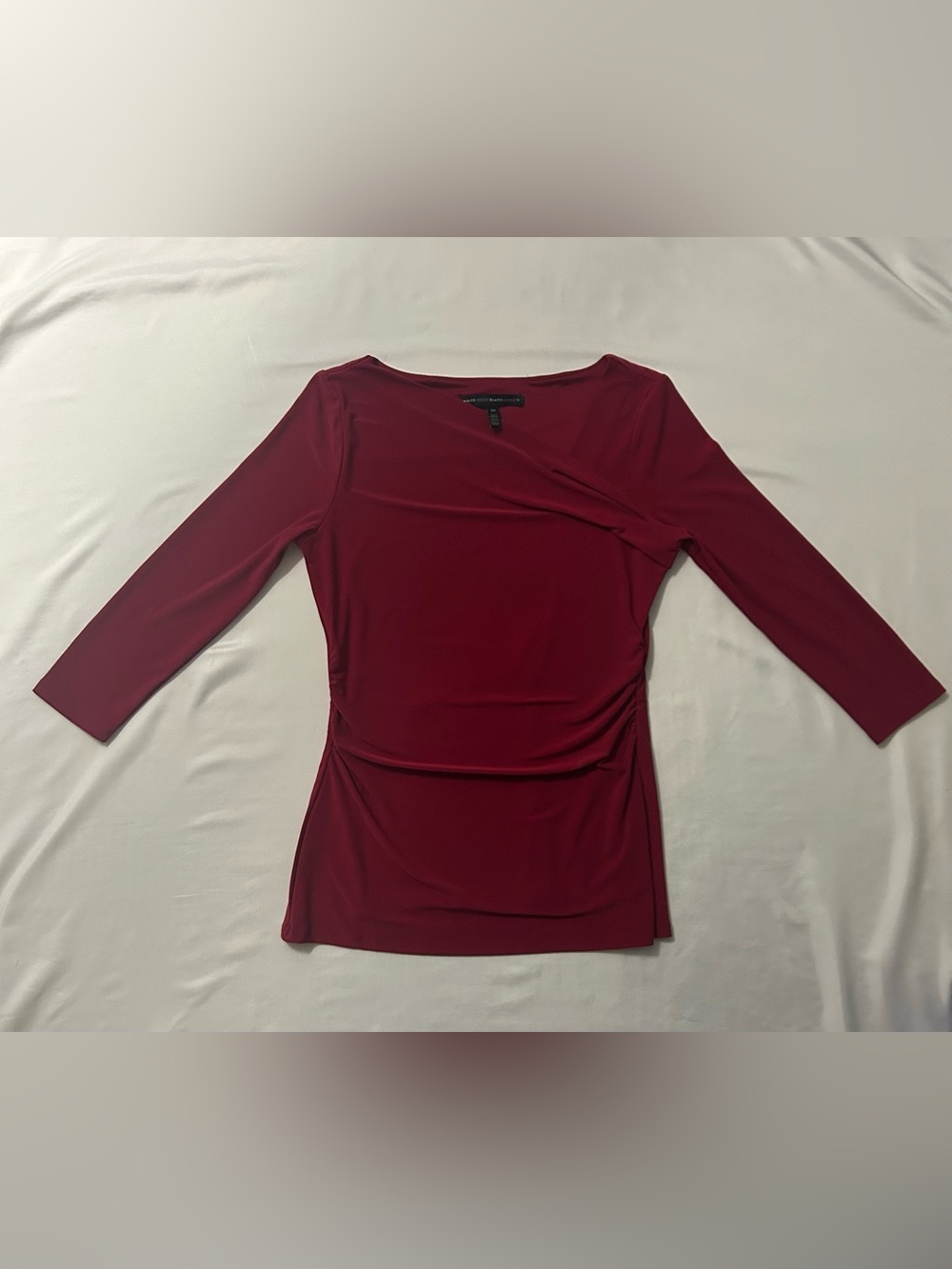 Elegant Red White House Black Market Ruched Asymmetrical Top XS
